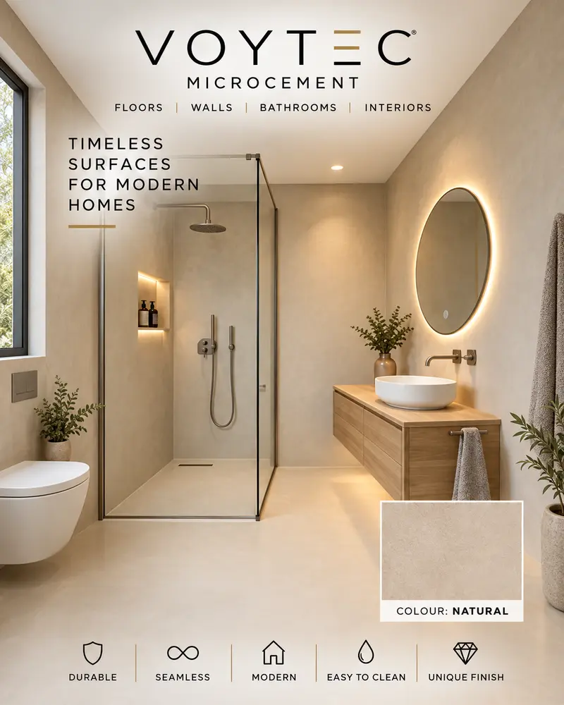 Natural microcement bathroom concept