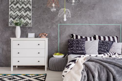 Modern bedroom with pattern details